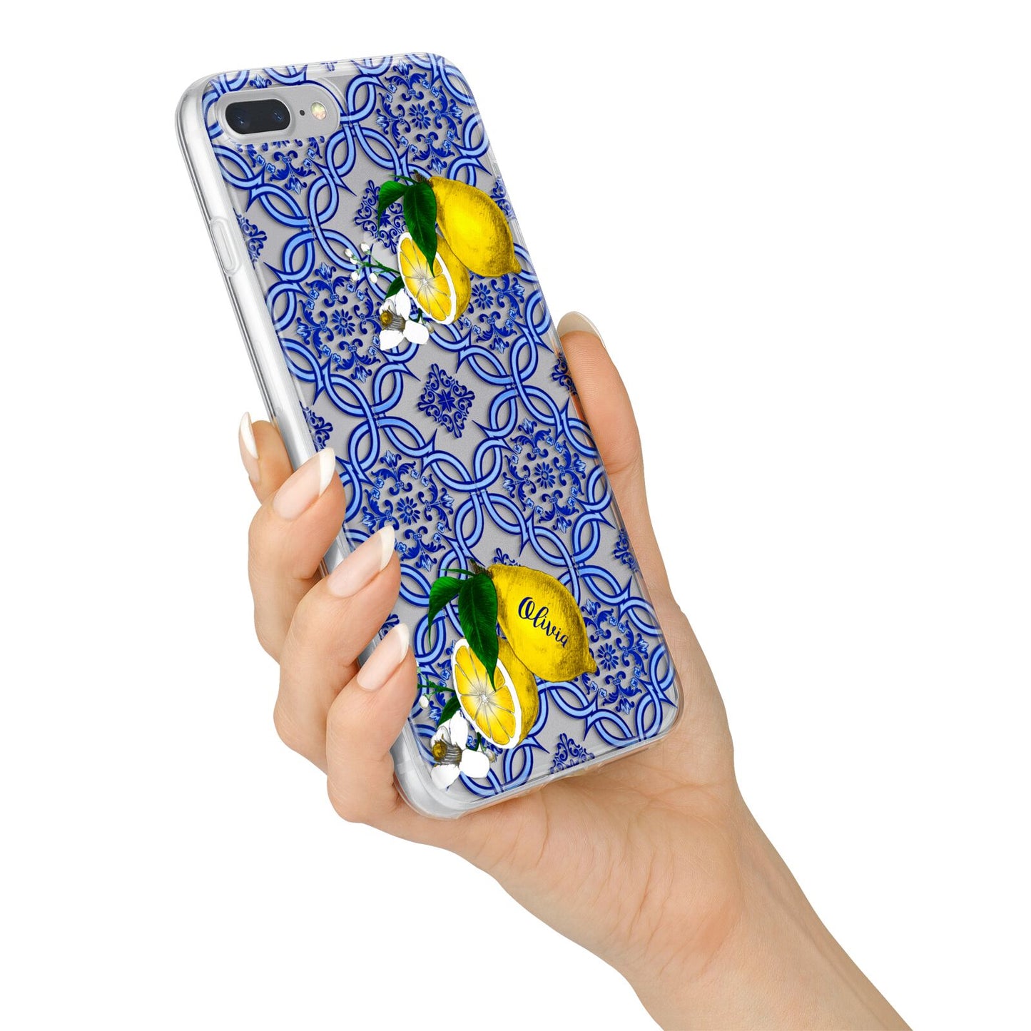 Personalised Mediterranean Tiles and Lemons iPhone 7 Plus Bumper Case on Silver iPhone Alternative Image