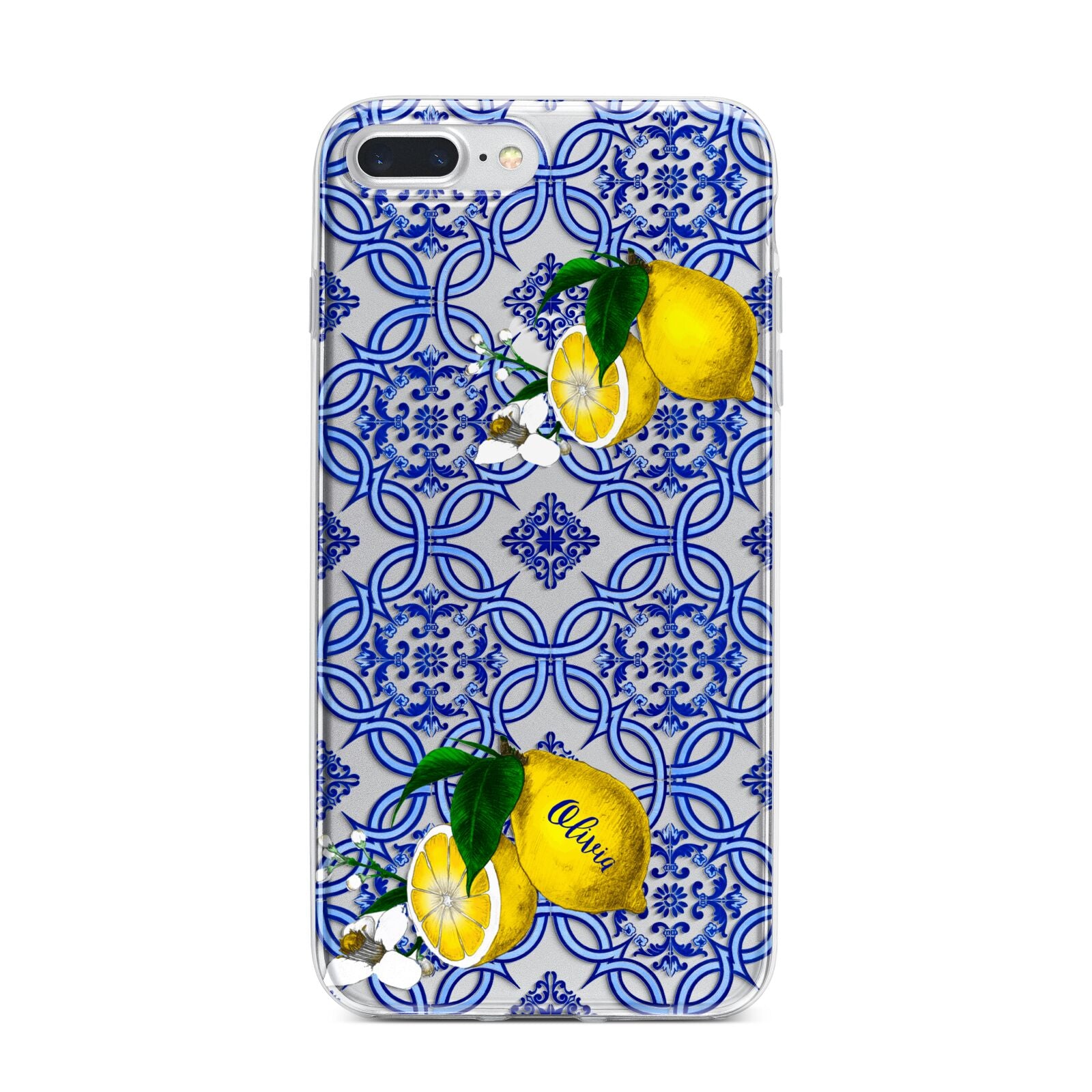 Personalised Mediterranean Tiles and Lemons iPhone 7 Plus Bumper Case on Silver iPhone
