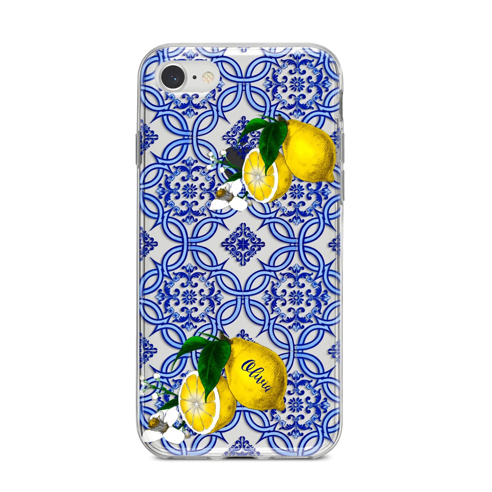 Personalised Mediterranean Tiles and Lemons iPhone 8 Bumper Case on Silver iPhone
