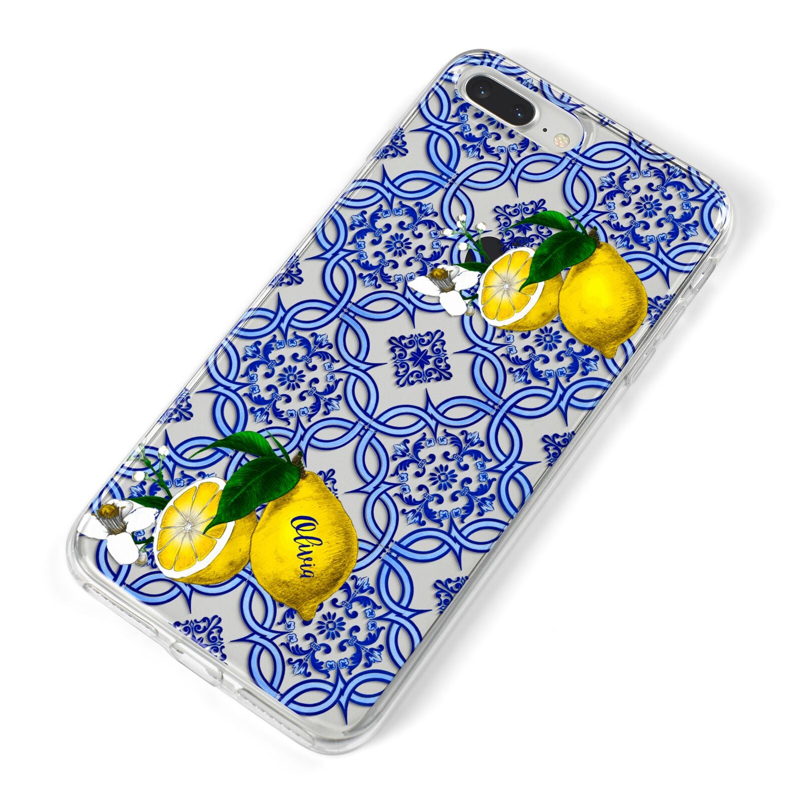 Personalised Mediterranean Tiles and Lemons iPhone 8 Plus Bumper Case on Silver iPhone Alternative Image