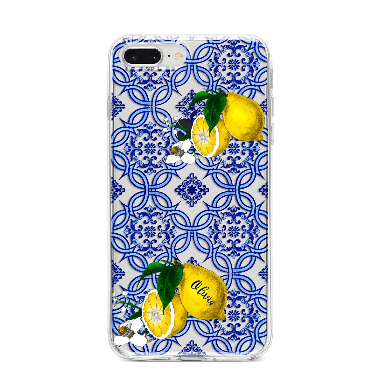 Personalised Mediterranean Tiles and Lemons iPhone 8 Plus Bumper Case on Silver iPhone