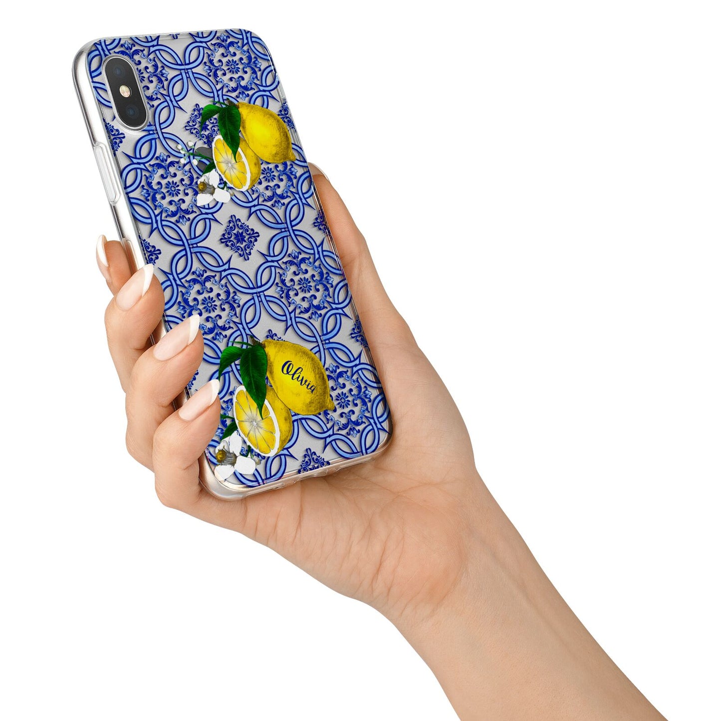 Personalised Mediterranean Tiles and Lemons iPhone X Bumper Case on Silver iPhone Alternative Image 2