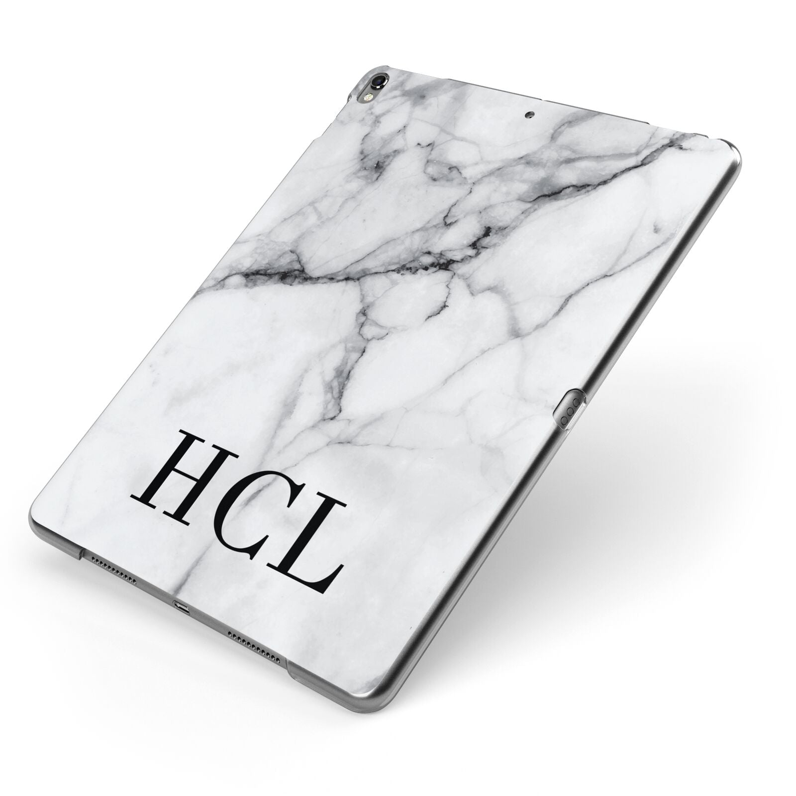Personalised Medium Marble Initials Apple iPad Case on Grey iPad Side View