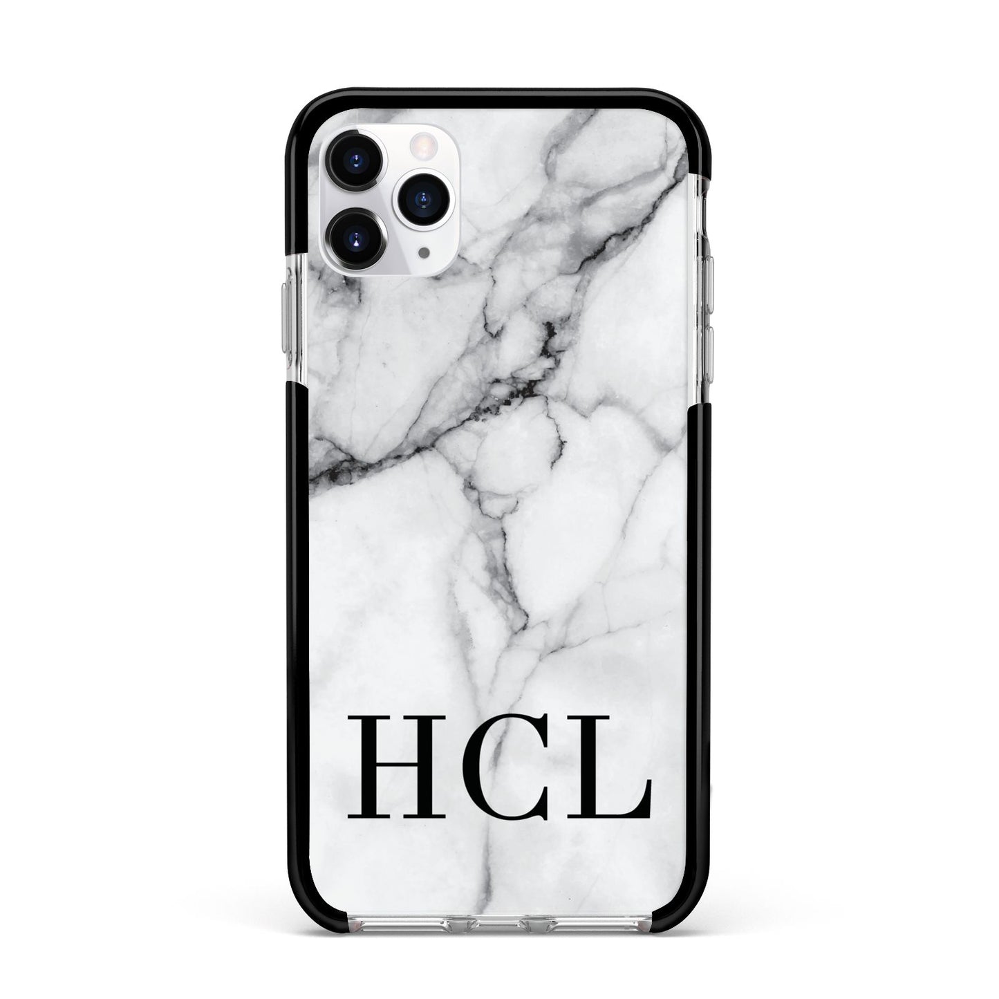 Personalised Medium Marble Initials Apple iPhone 11 Pro Max in Silver with Black Impact Case