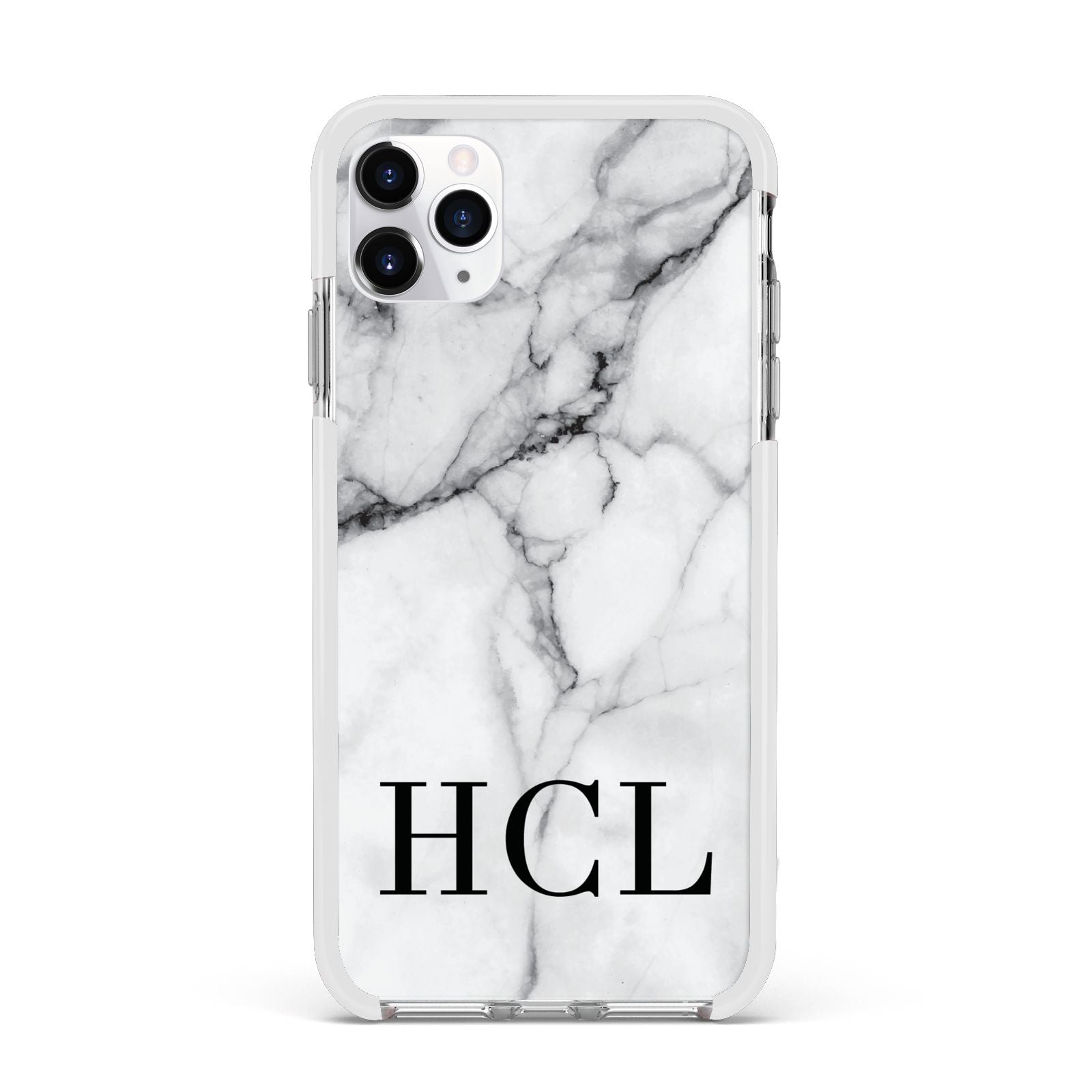 Personalised Medium Marble Initials Apple iPhone 11 Pro Max in Silver with White Impact Case