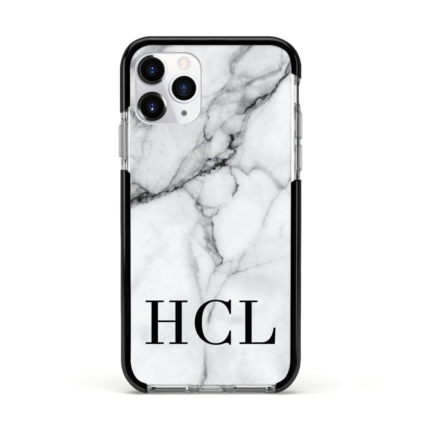 Personalised Medium Marble Initials Apple iPhone 11 Pro in Silver with Black Impact Case