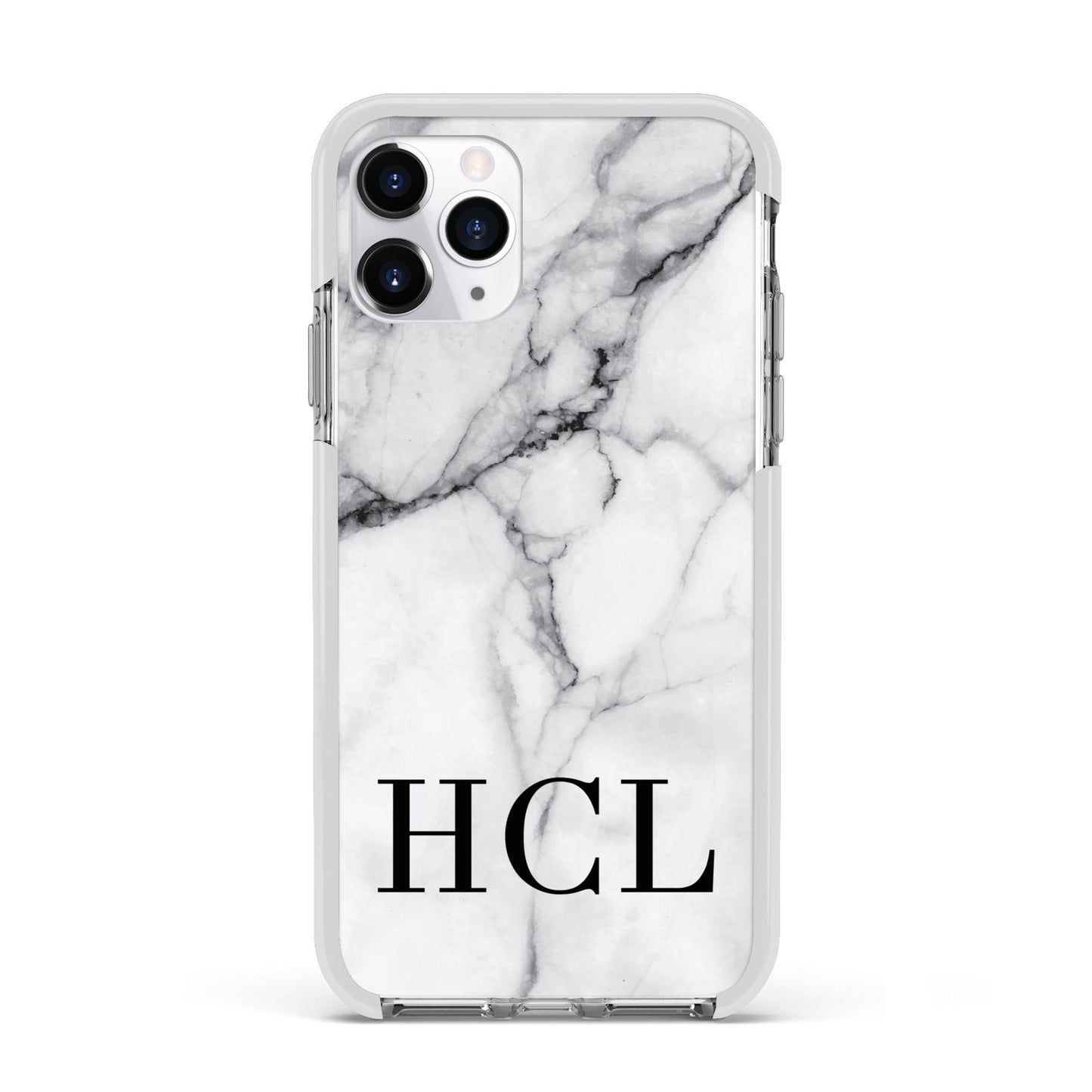 Personalised Medium Marble Initials Apple iPhone 11 Pro in Silver with White Impact Case