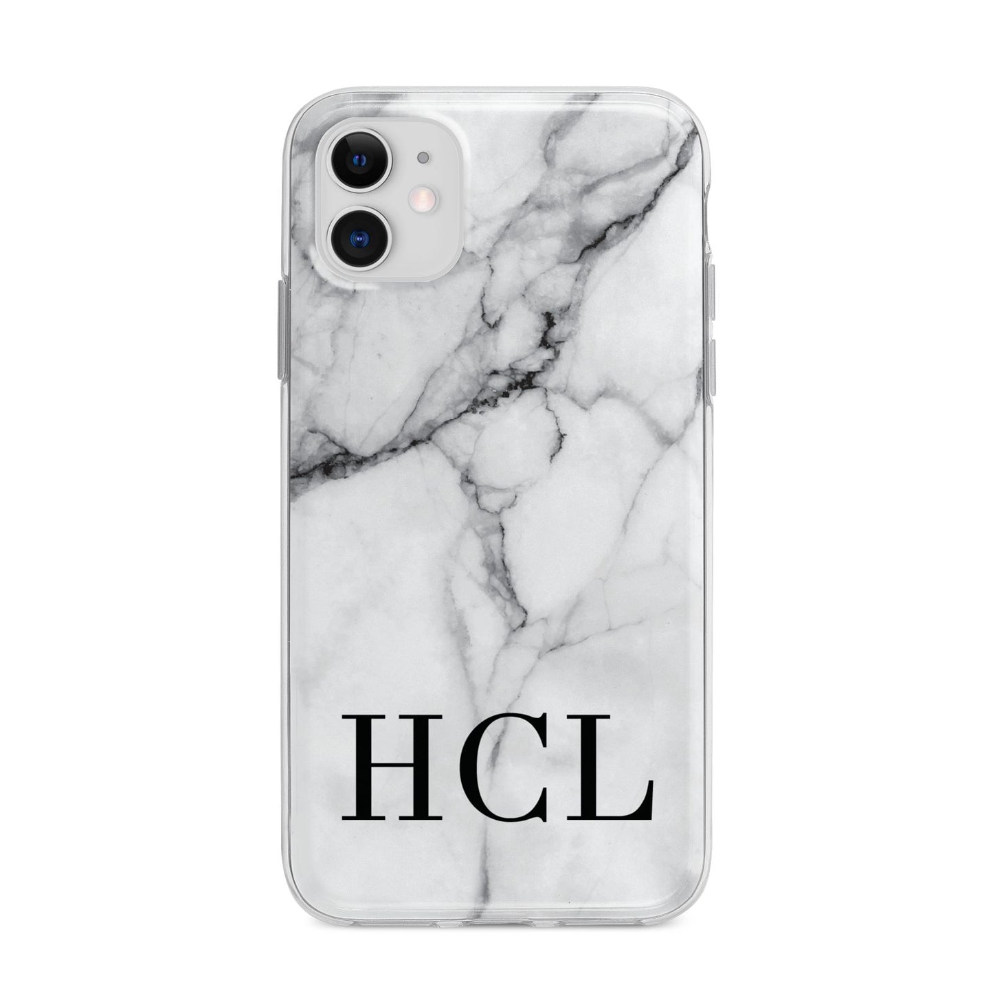 Personalised Medium Marble Initials Apple iPhone 11 in White with Bumper Case
