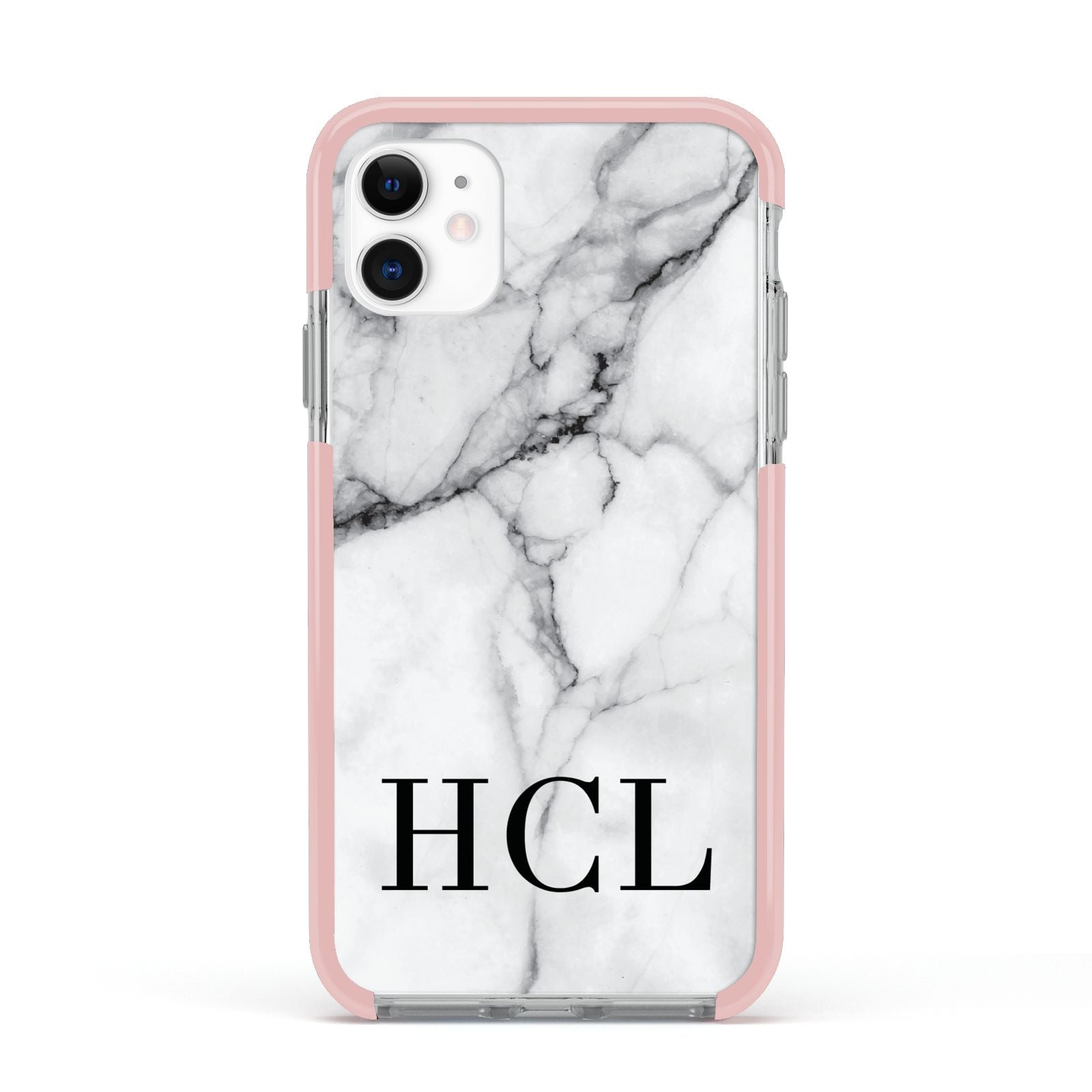 Personalised Medium Marble Initials Apple iPhone 11 in White with Pink Impact Case