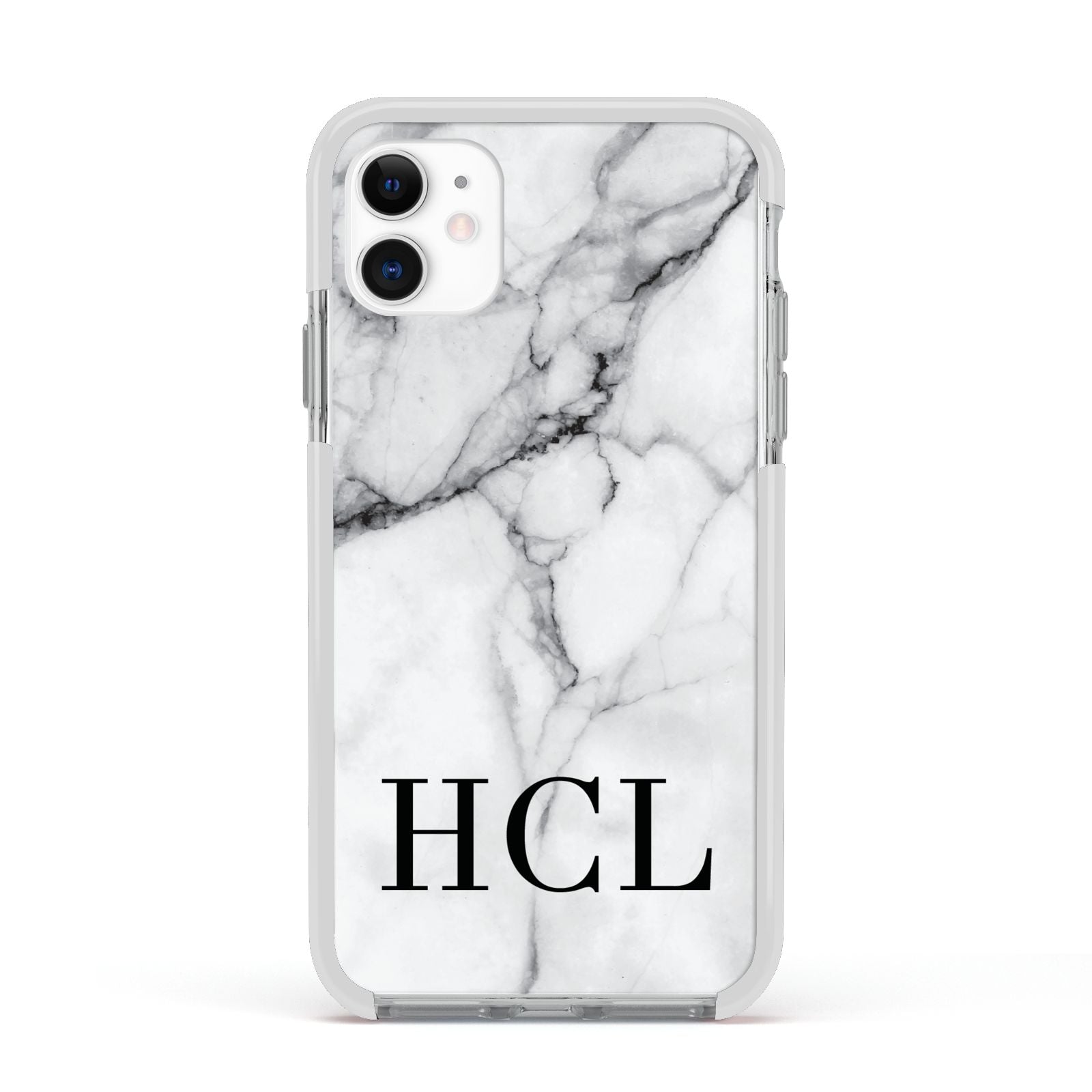 Personalised Medium Marble Initials Apple iPhone 11 in White with White Impact Case