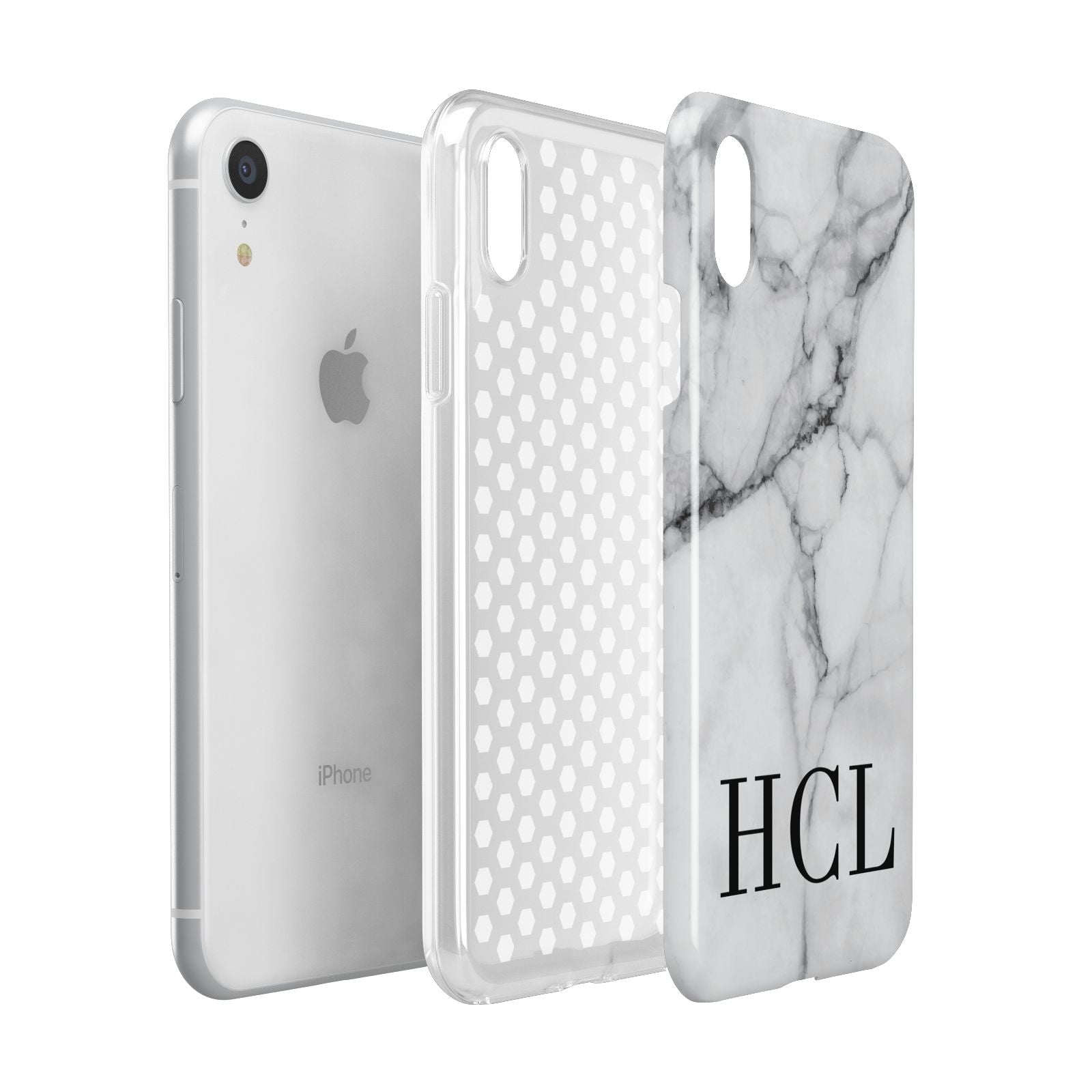 Personalised Medium Marble Initials Apple iPhone XR White 3D Tough Case Expanded view