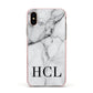 Personalised Medium Marble Initials Apple iPhone Xs Impact Case Pink Edge on Gold Phone