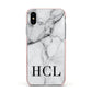 Personalised Medium Marble Initials Apple iPhone Xs Impact Case Pink Edge on Silver Phone