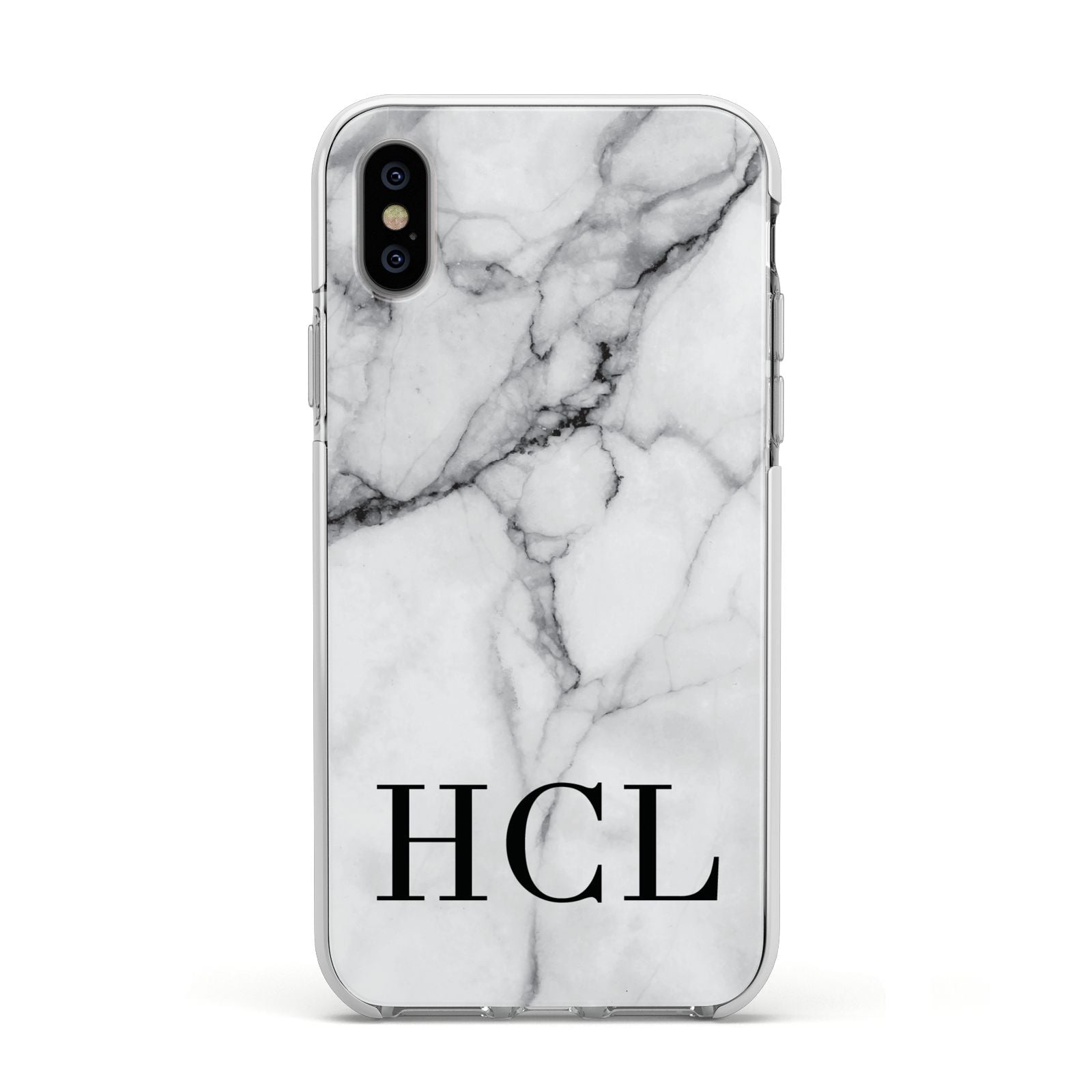 Personalised Medium Marble Initials Apple iPhone Xs Impact Case White Edge on Silver Phone