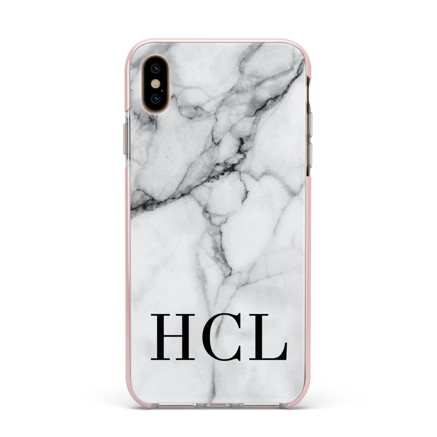 Personalised Medium Marble Initials Apple iPhone Xs Max Impact Case Pink Edge on Gold Phone