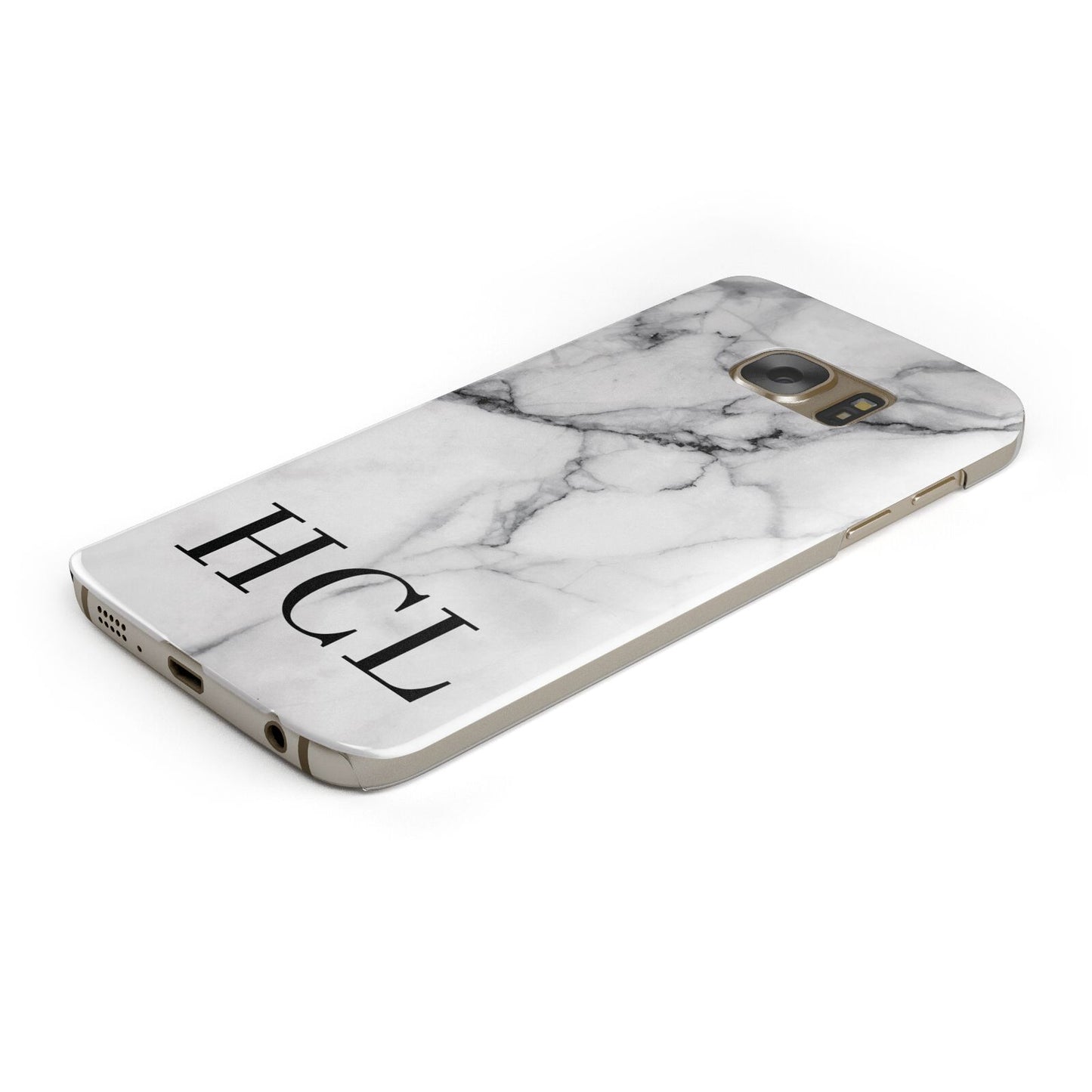 Personalised Medium Marble Initials Protective Samsung Galaxy Case Angled Image
