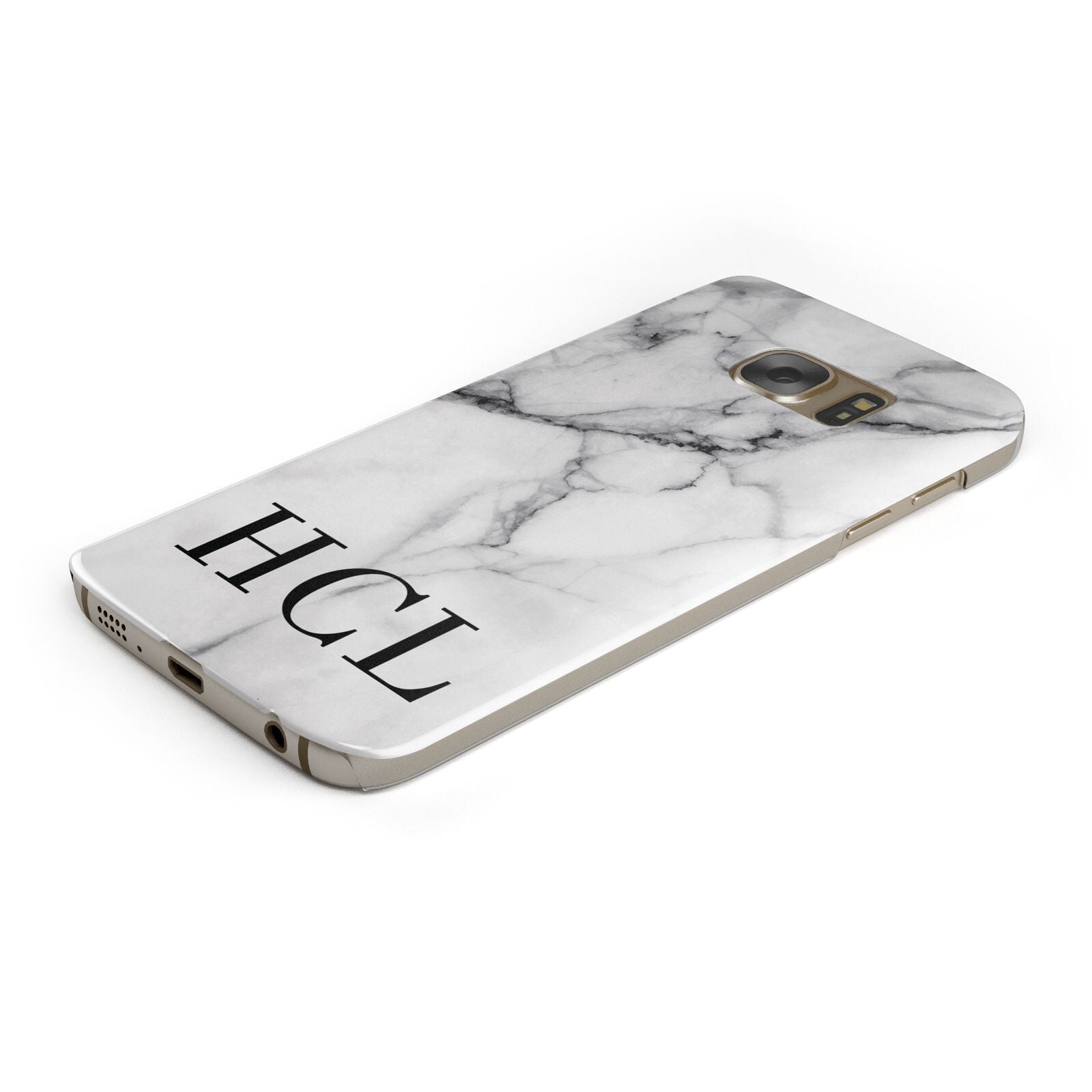 Personalised Medium Marble Initials Protective Samsung Galaxy Case Angled Image