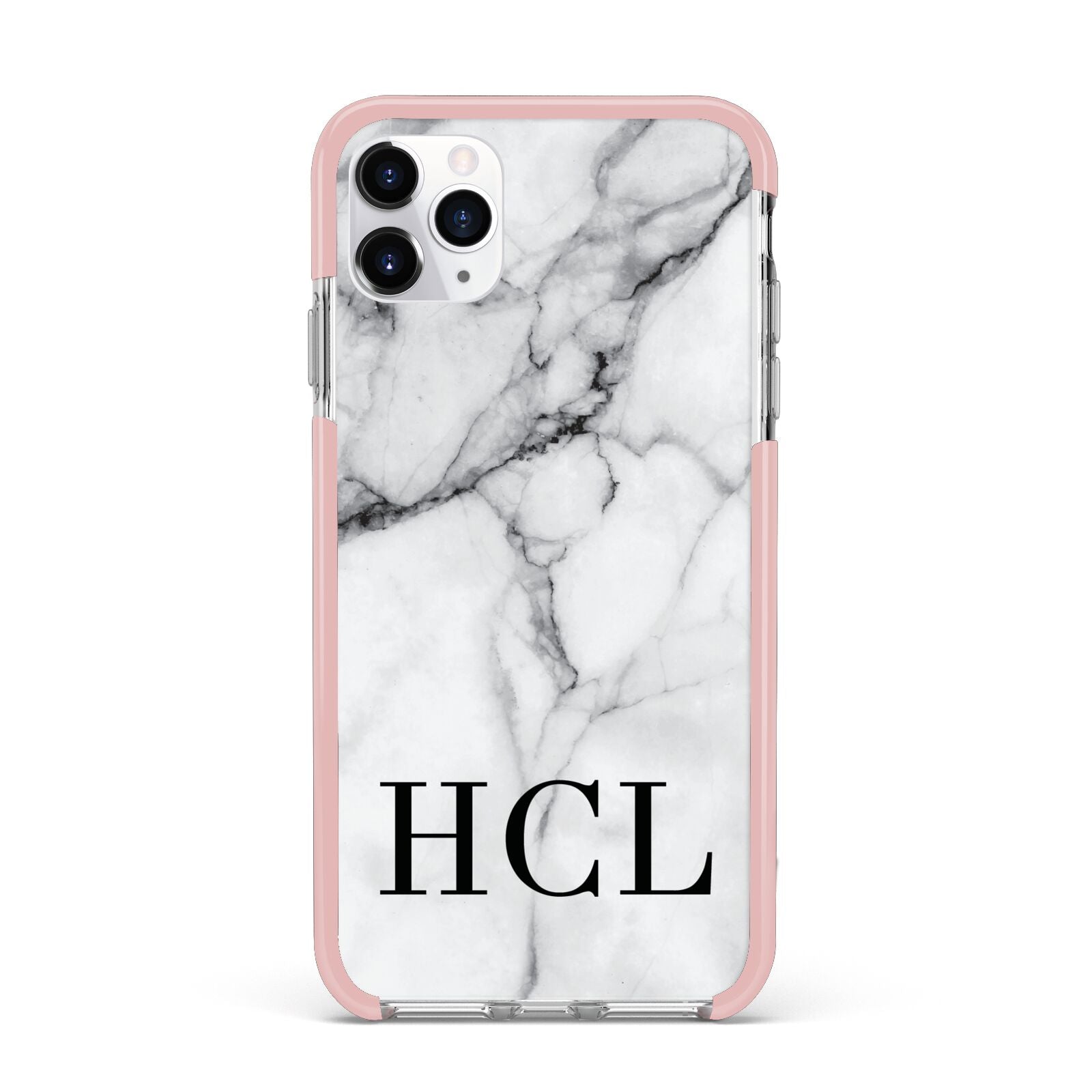 Personalised Medium Marble Initials iPhone 11 Pro Max Impact Pink Edge Case