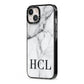 Personalised Medium Marble Initials iPhone 13 Black Impact Case Side Angle on Silver phone