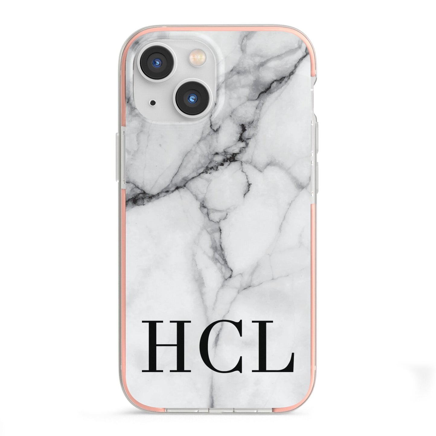Personalised Medium Marble Initials iPhone 13 Mini TPU Impact Case with Pink Edges