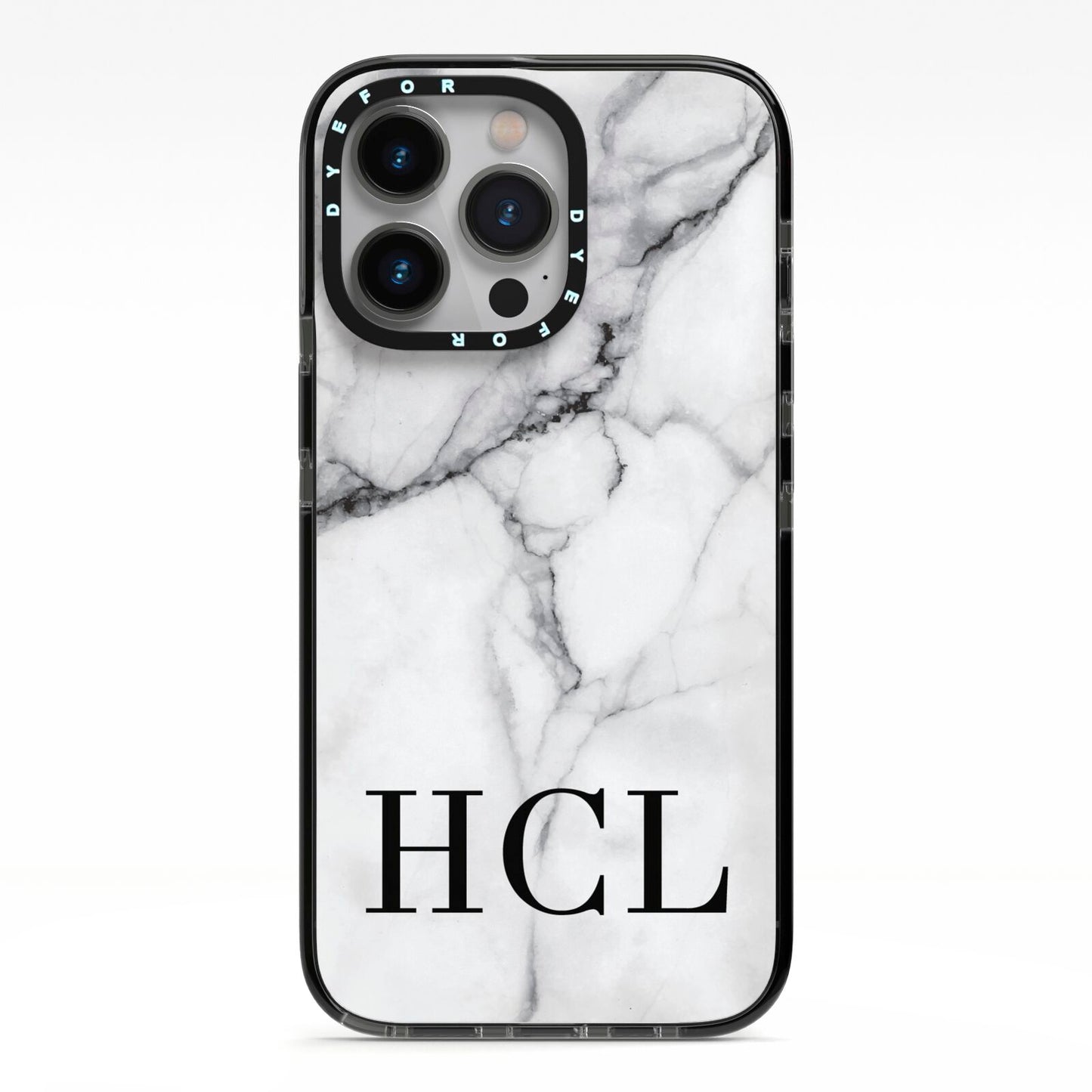 Personalised Medium Marble Initials iPhone 13 Pro Black Impact Case on Silver phone