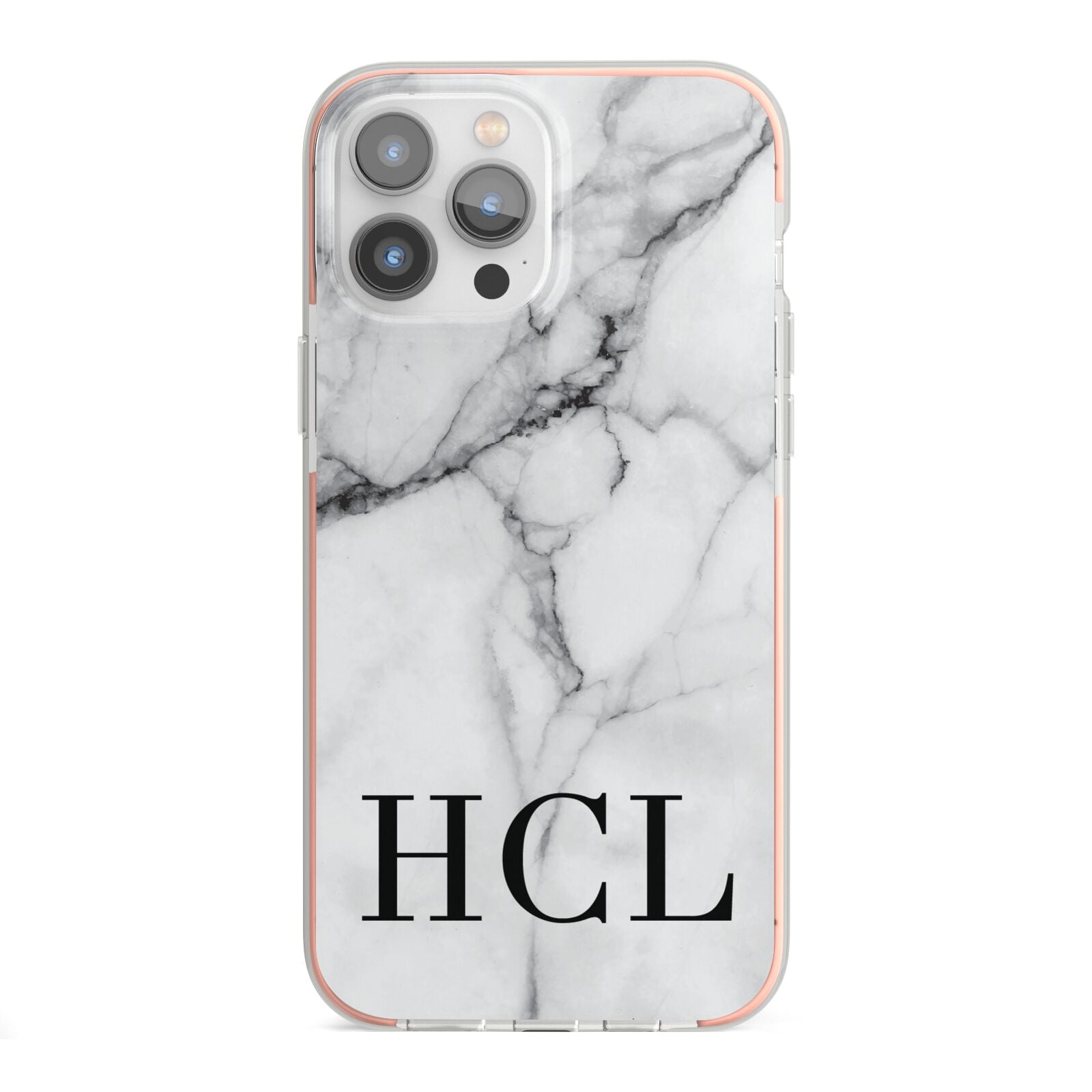 Personalised Medium Marble Initials iPhone 13 Pro Max TPU Impact Case with Pink Edges
