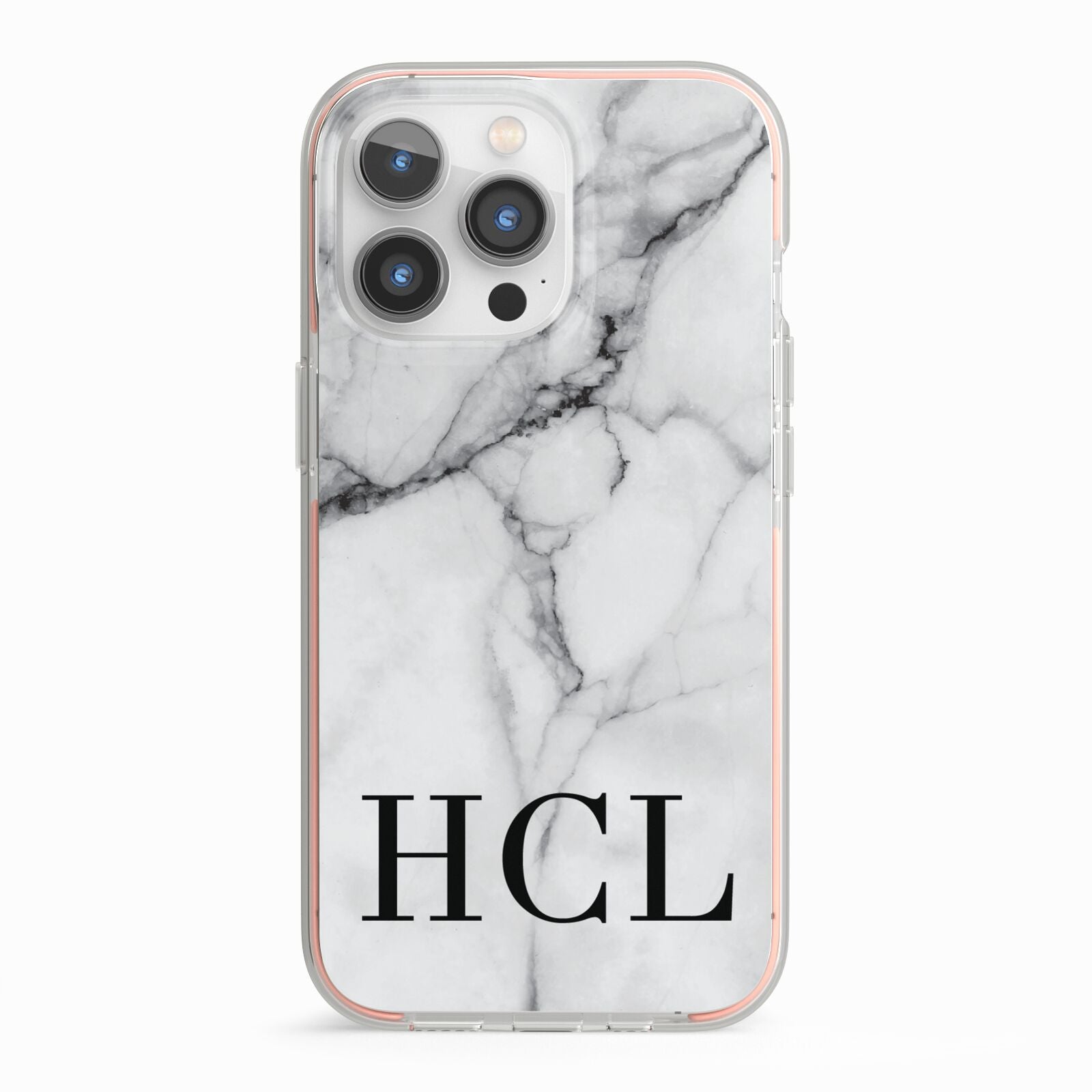 Personalised Medium Marble Initials iPhone 13 Pro TPU Impact Case with Pink Edges