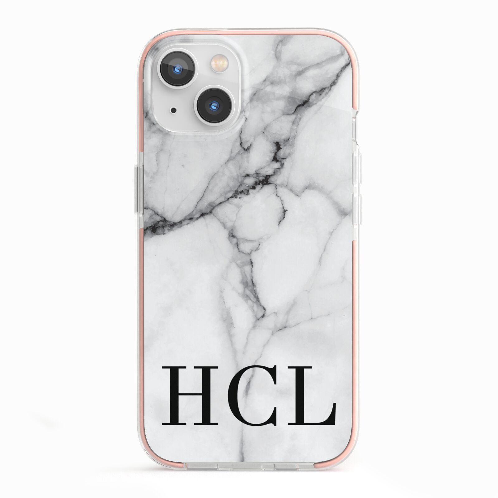 Personalised Medium Marble Initials iPhone 13 TPU Impact Case with Pink Edges