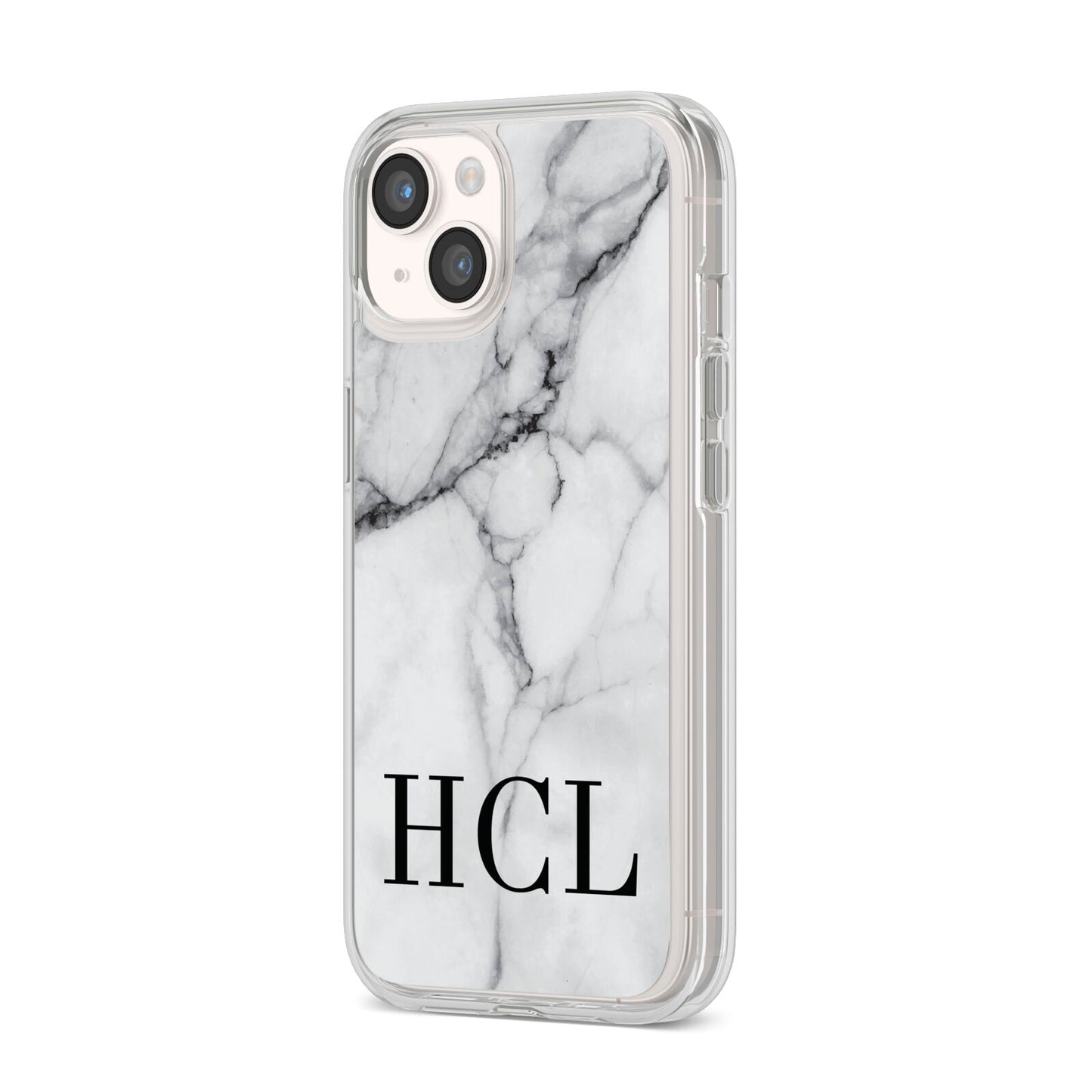 Personalised Medium Marble Initials iPhone 14 Clear Tough Case Starlight Angled Image