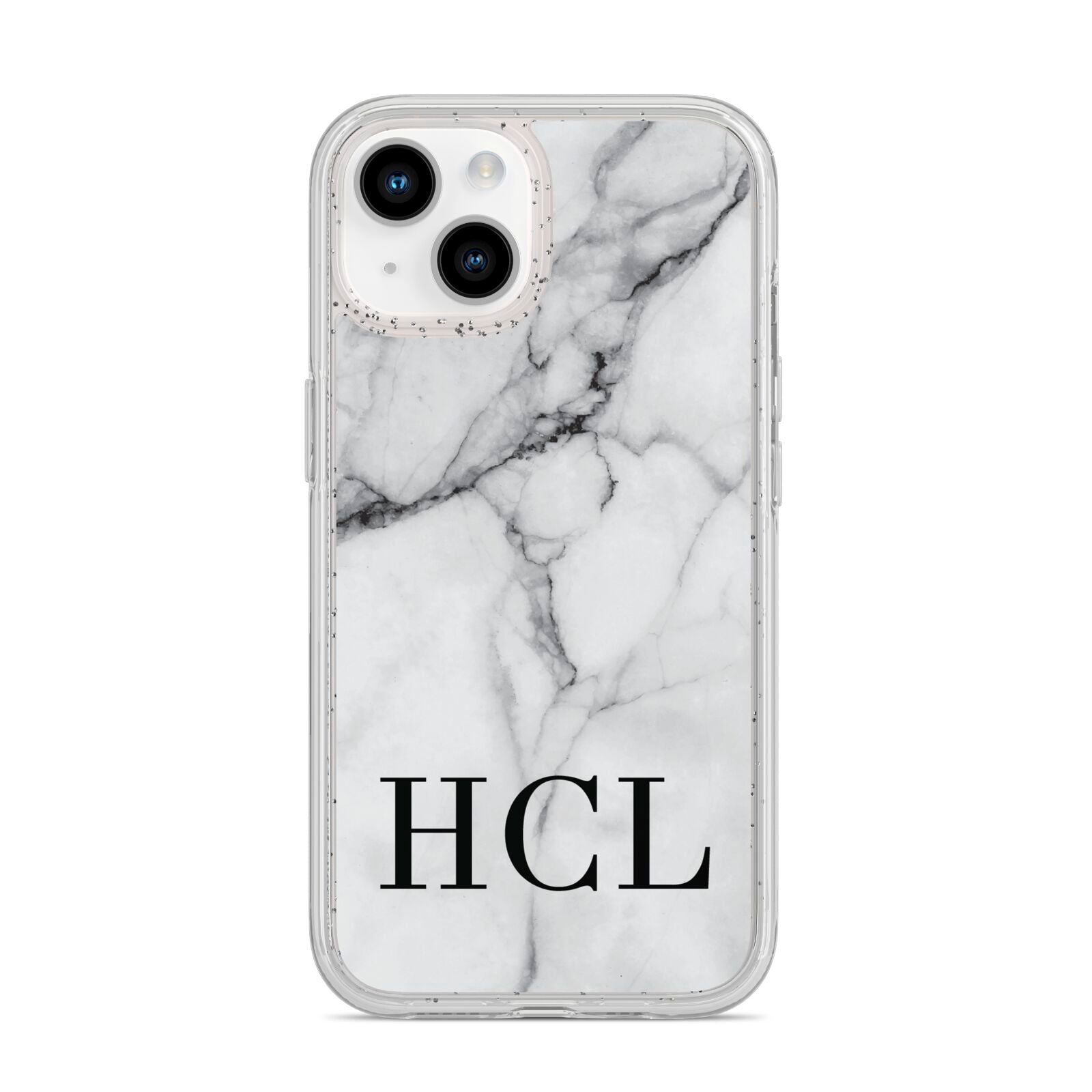Personalised Medium Marble Initials iPhone 14 Glitter Tough Case Starlight