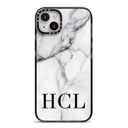 Personalised Medium Marble Initials iPhone 14 Plus Black Impact Case on Silver phone
