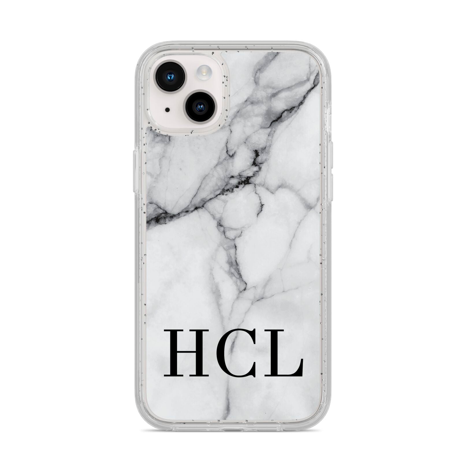 Personalised Medium Marble Initials iPhone 14 Plus Glitter Tough Case Starlight