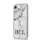 Personalised Medium Marble Initials iPhone 14 Pro Max Clear Tough Case Silver Angled Image