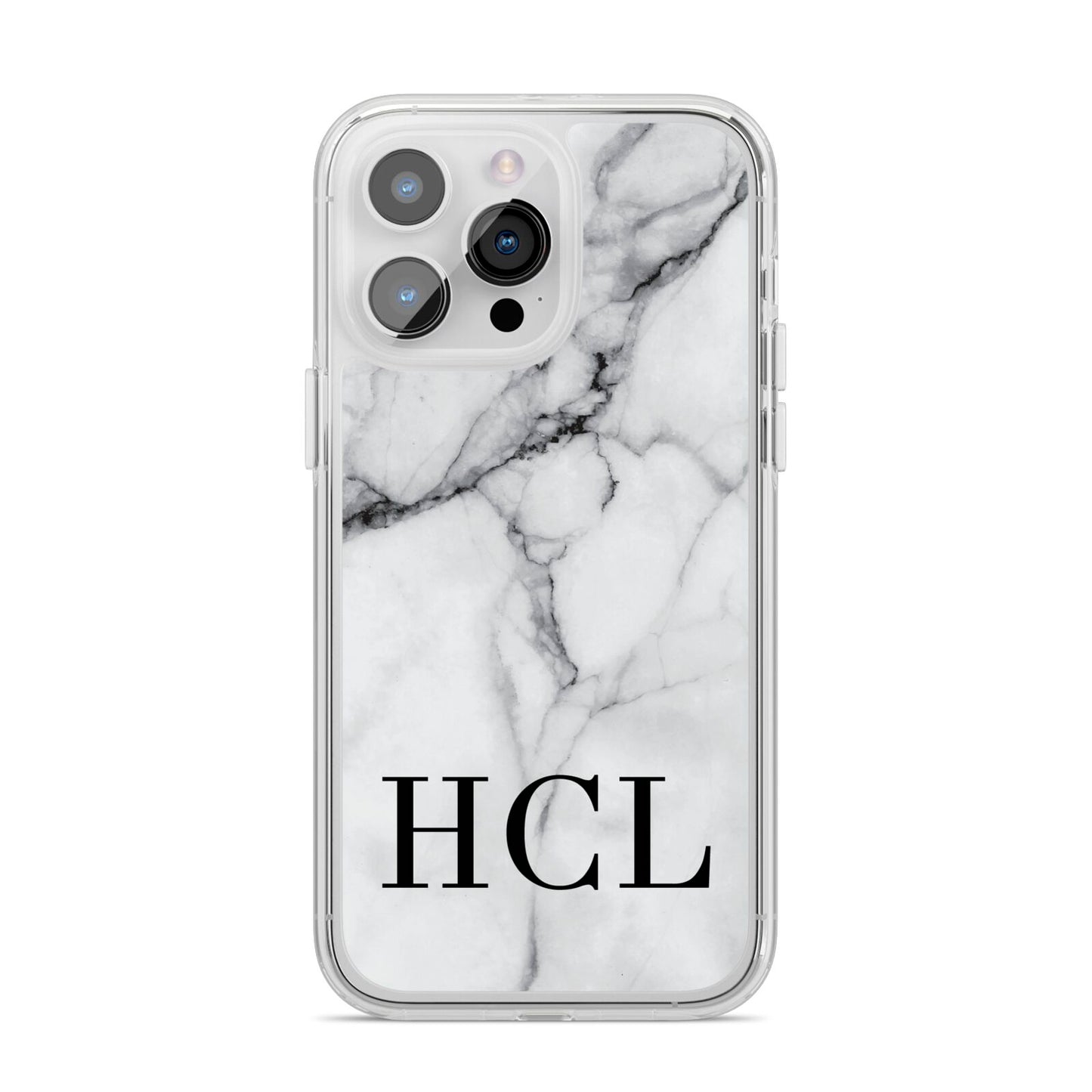 Personalised Medium Marble Initials iPhone 14 Pro Max Clear Tough Case Silver