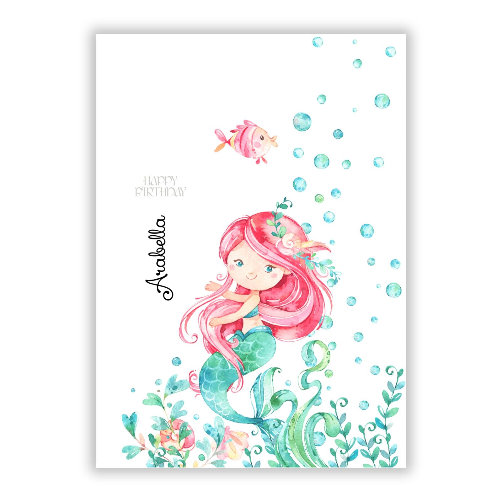 Personalised Mermaid A5 Flat Greetings Card