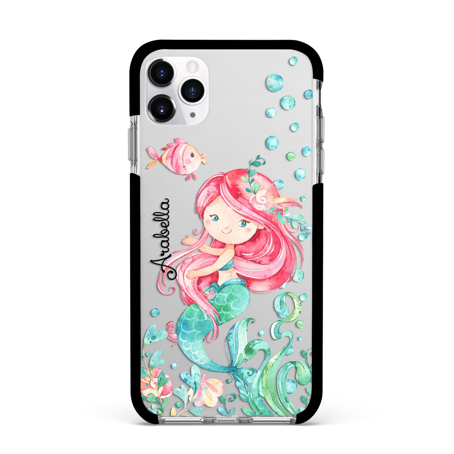 Personalised Mermaid Apple iPhone 11 Pro Max in Silver with Black Impact Case