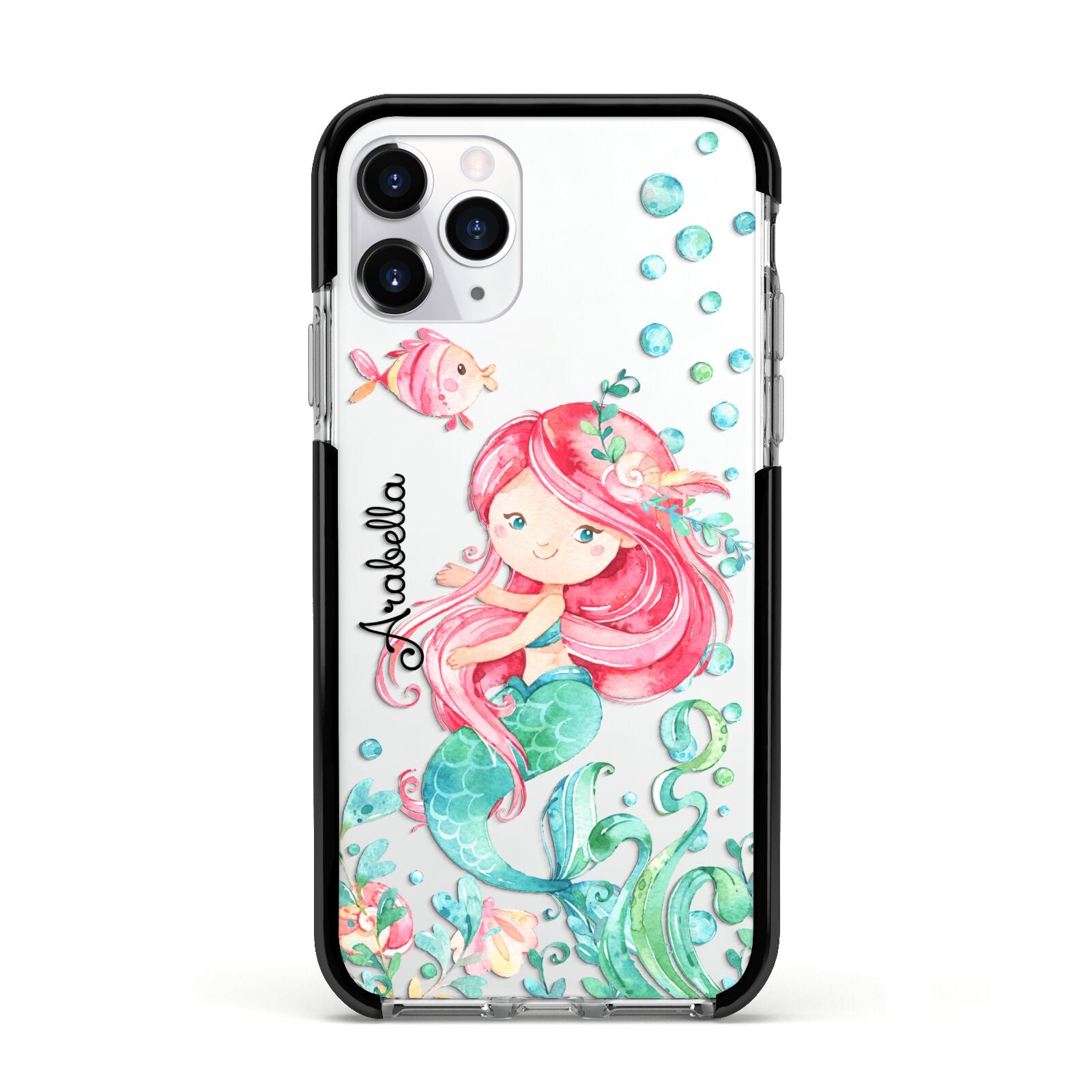 Personalised Mermaid Apple iPhone 11 Pro in Silver with Black Impact Case