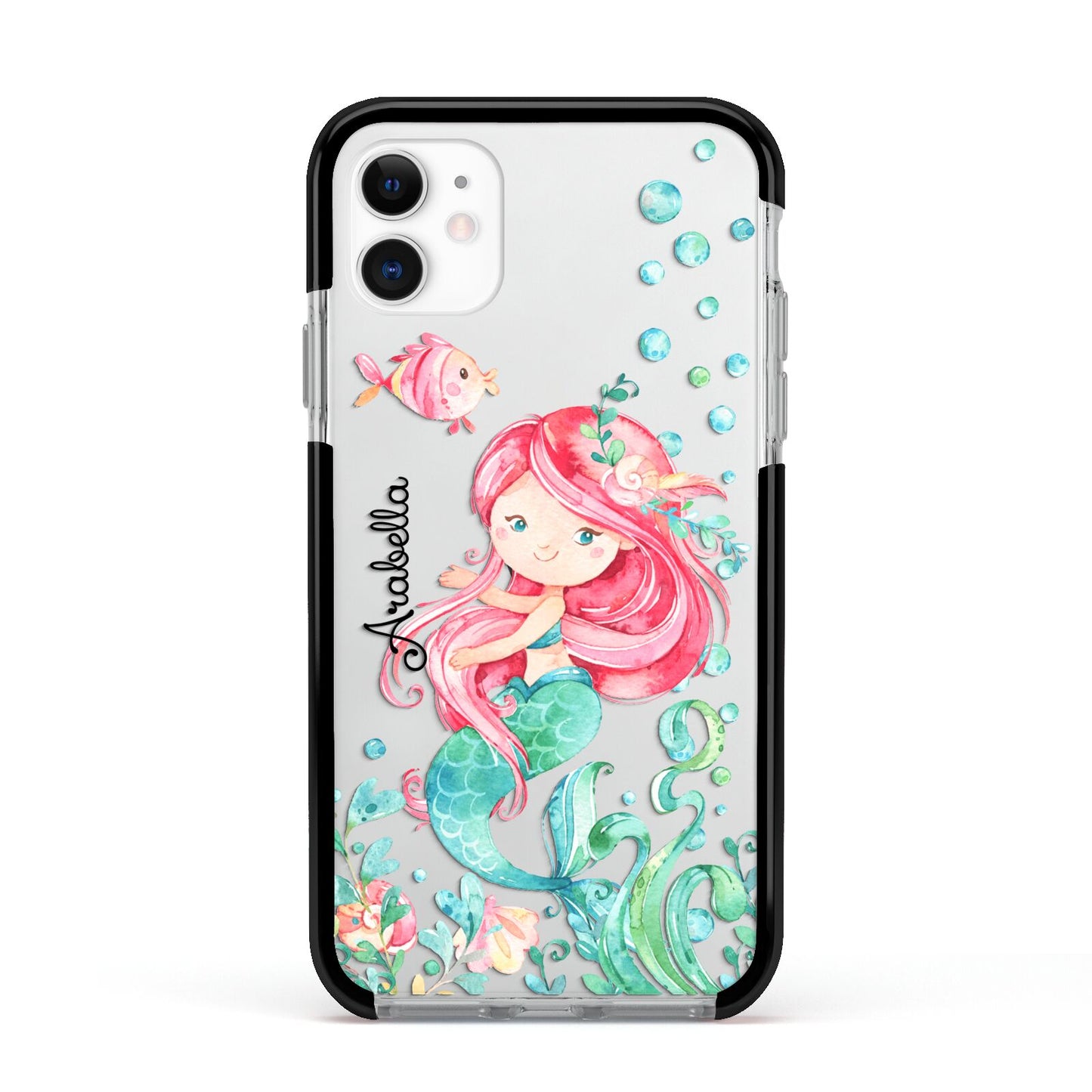 Personalised Mermaid Apple iPhone 11 in White with Black Impact Case