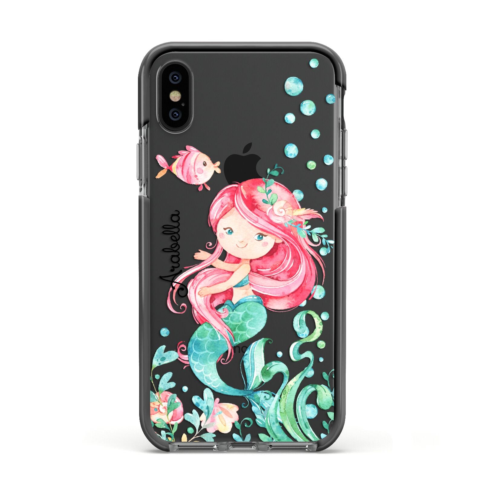 Personalised Mermaid Apple iPhone Xs Impact Case Black Edge on Black Phone