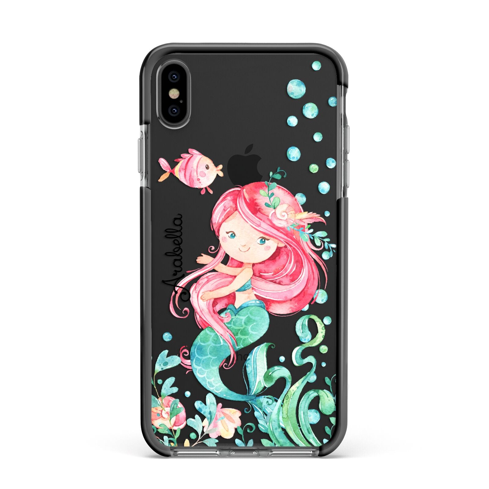 Personalised Mermaid Apple iPhone Xs Max Impact Case Black Edge on Black Phone