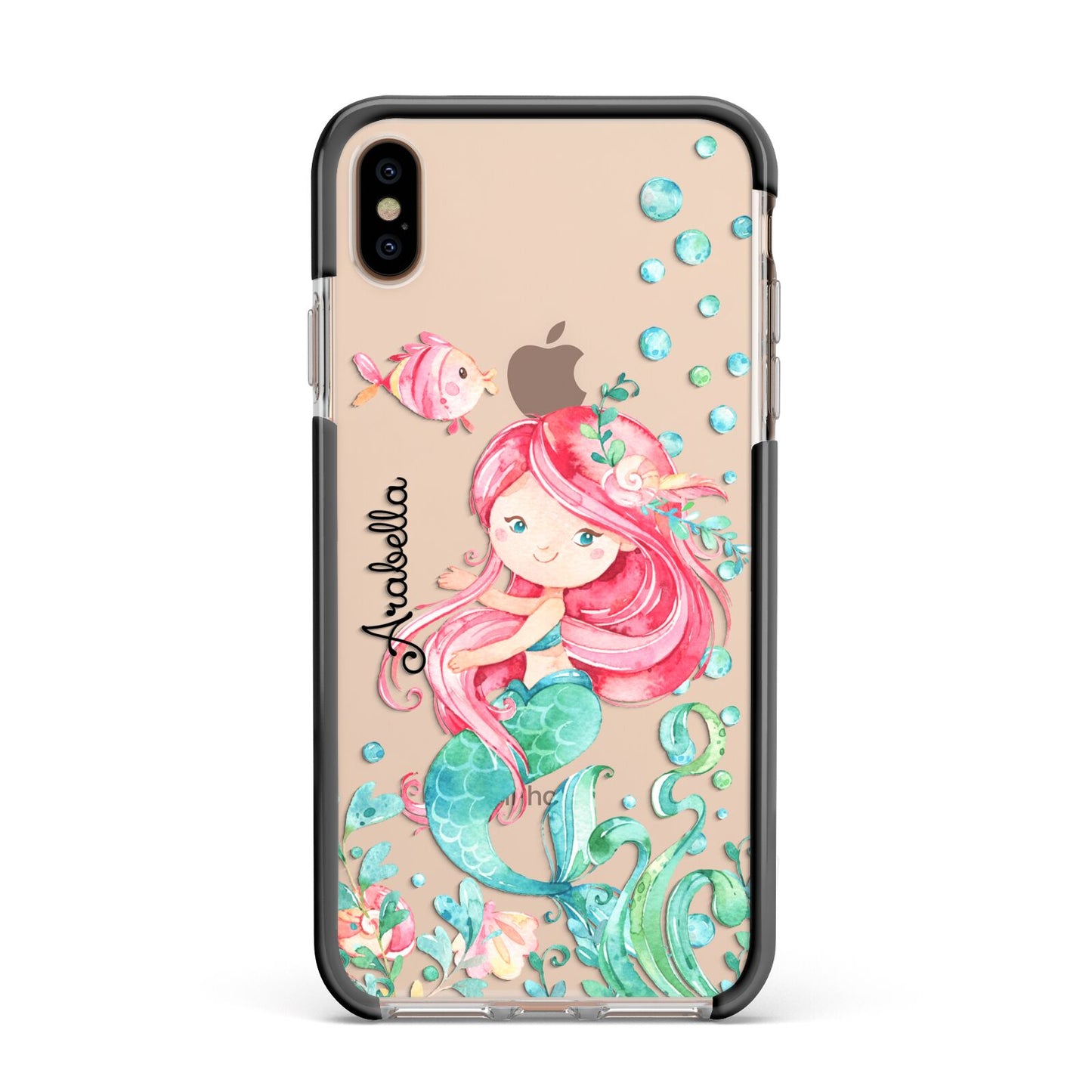 Personalised Mermaid Apple iPhone Xs Max Impact Case Black Edge on Gold Phone