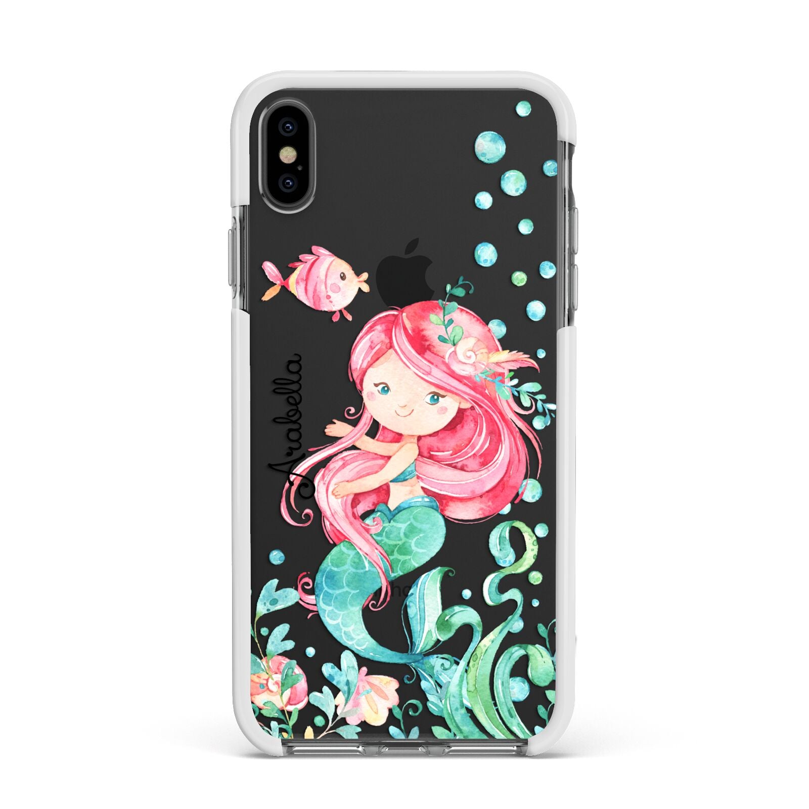 Personalised Mermaid Apple iPhone Xs Max Impact Case White Edge on Black Phone