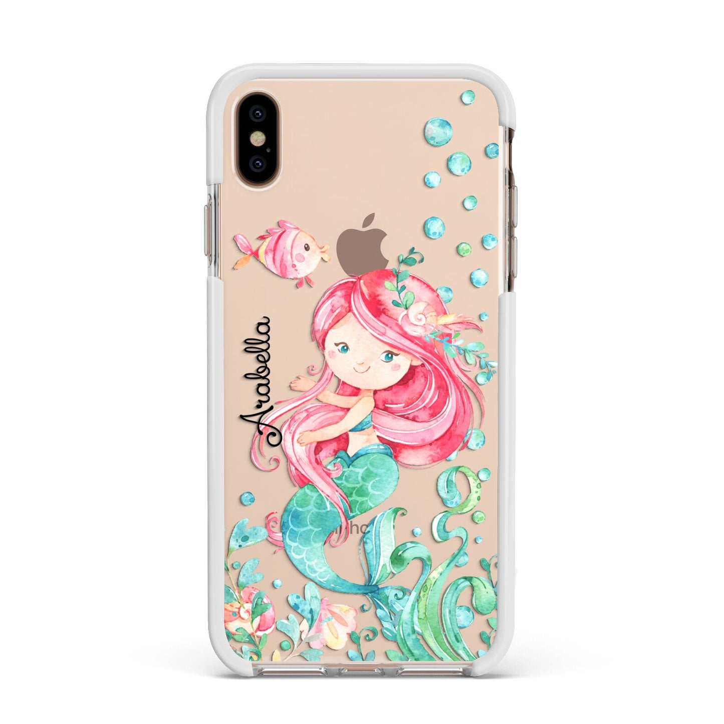 Personalised Mermaid Apple iPhone Xs Max Impact Case White Edge on Gold Phone