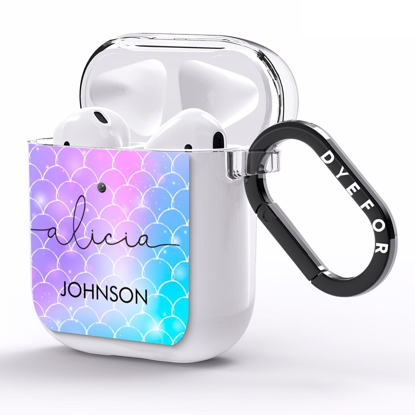 Personalised Mermaid Glitter with Names AirPods Clear Case Side Image
