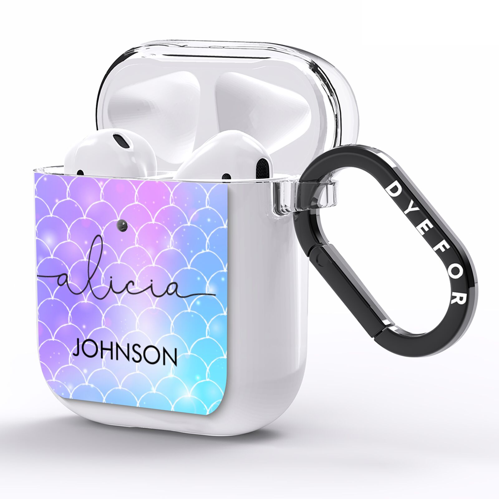 Personalised Mermaid Glitter with Names AirPods Clear Case Side Image