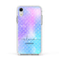 Personalised Mermaid Glitter with Names Apple iPhone XR Impact Case White Edge on Silver Phone