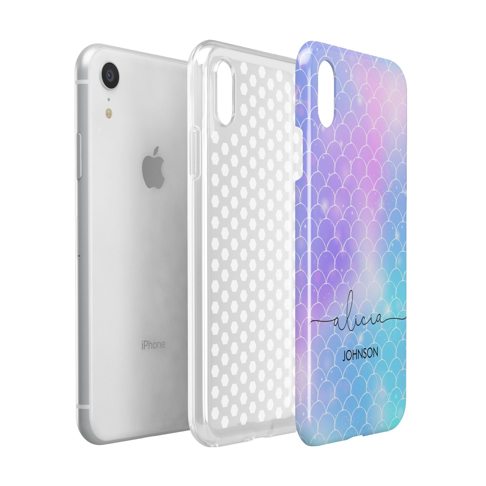 Personalised Mermaid Glitter with Names Apple iPhone XR White 3D Tough Case Expanded view