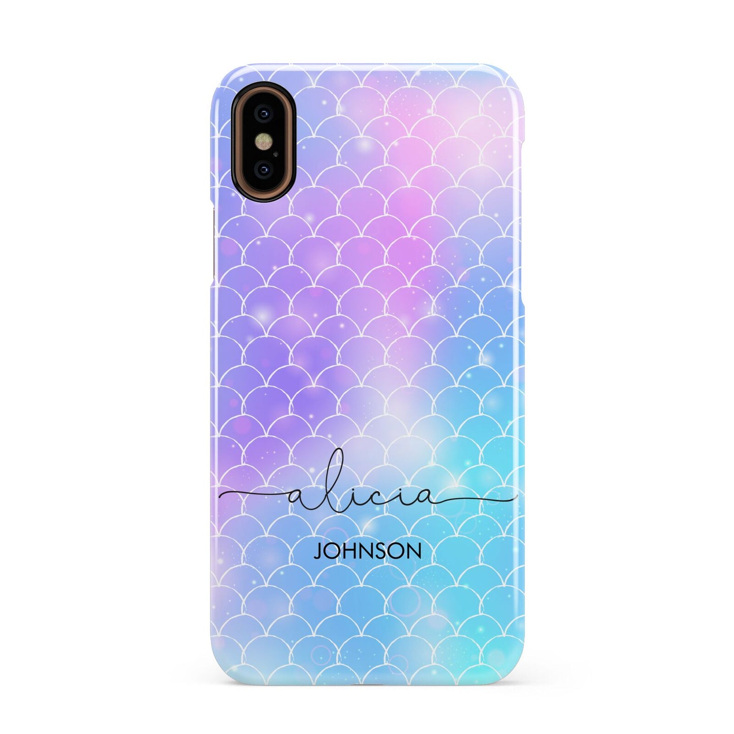 Personalised Mermaid Glitter with Names Apple iPhone XS 3D Snap Case