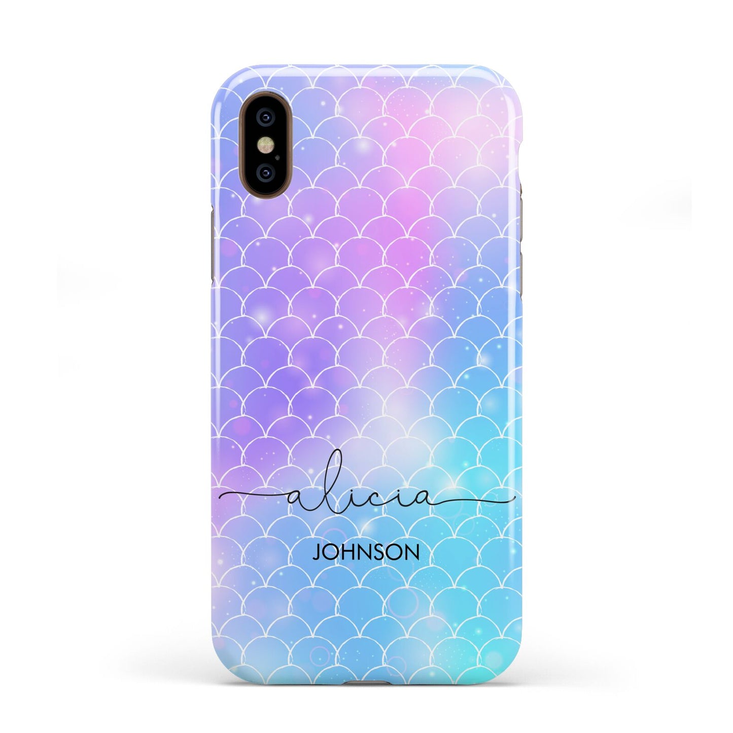 Personalised Mermaid Glitter with Names Apple iPhone XS 3D Tough