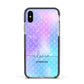 Personalised Mermaid Glitter with Names Apple iPhone Xs Impact Case Black Edge on Silver Phone